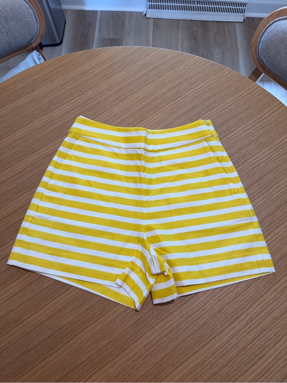 J. Crew Yellow and White Striped High-Waist Shorts